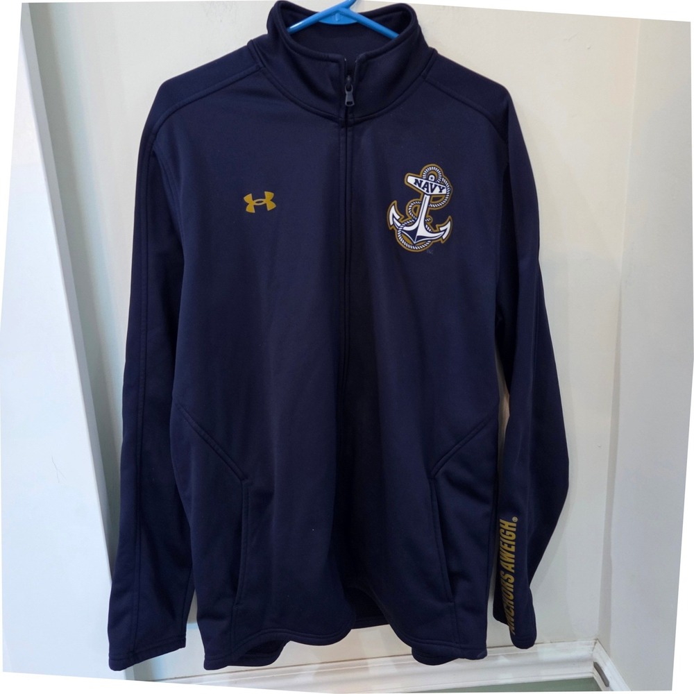 Under Armour Navy Track Jacket XL Blue Anchors Aweigh Full Zip USNA Midshipmen